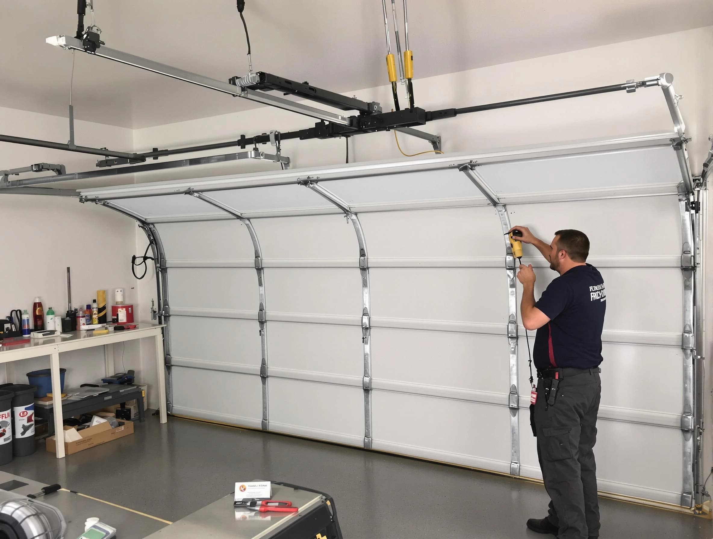 Castle Pines Garage Door Repair certified technician performing overhead door system repair in Castle Pines