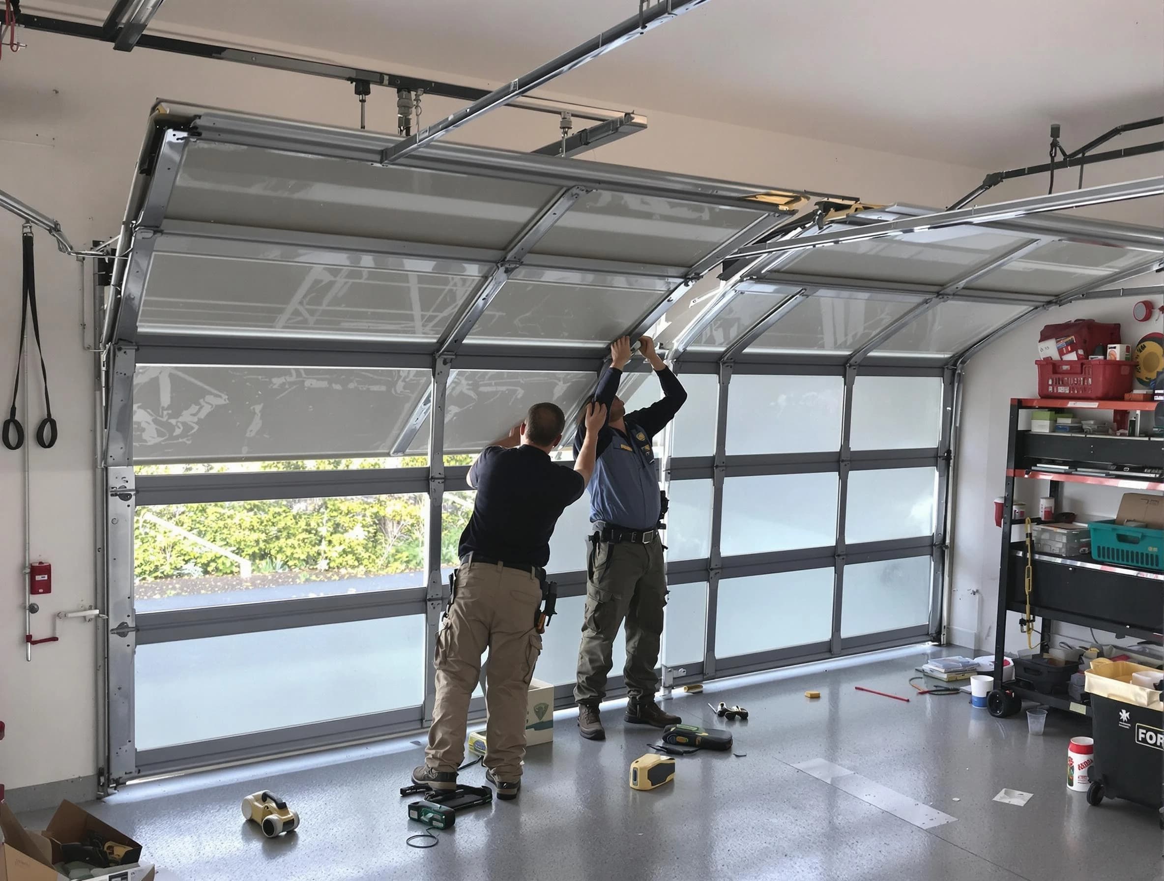 Castle Pines Garage Door Repair expert performing precise panel replacement on Castle Pines garage door