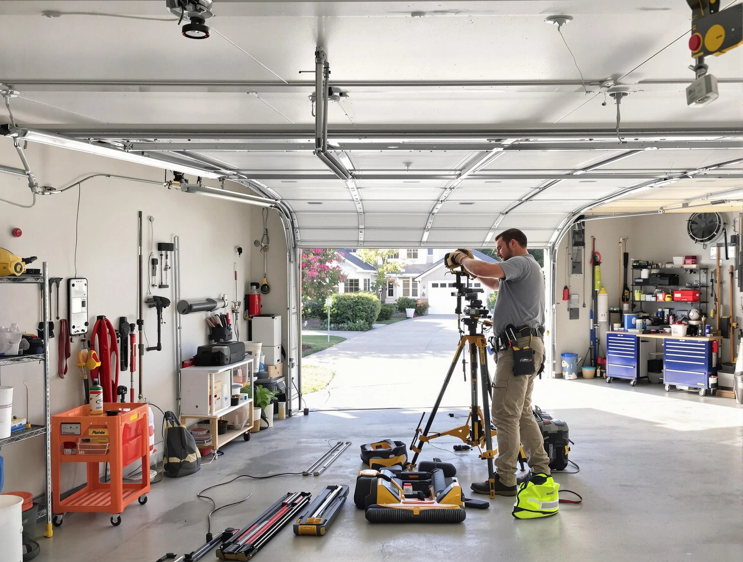 Castle Pines Garage Door Repair specialist performing laser-guided track alignment in Castle Pines
