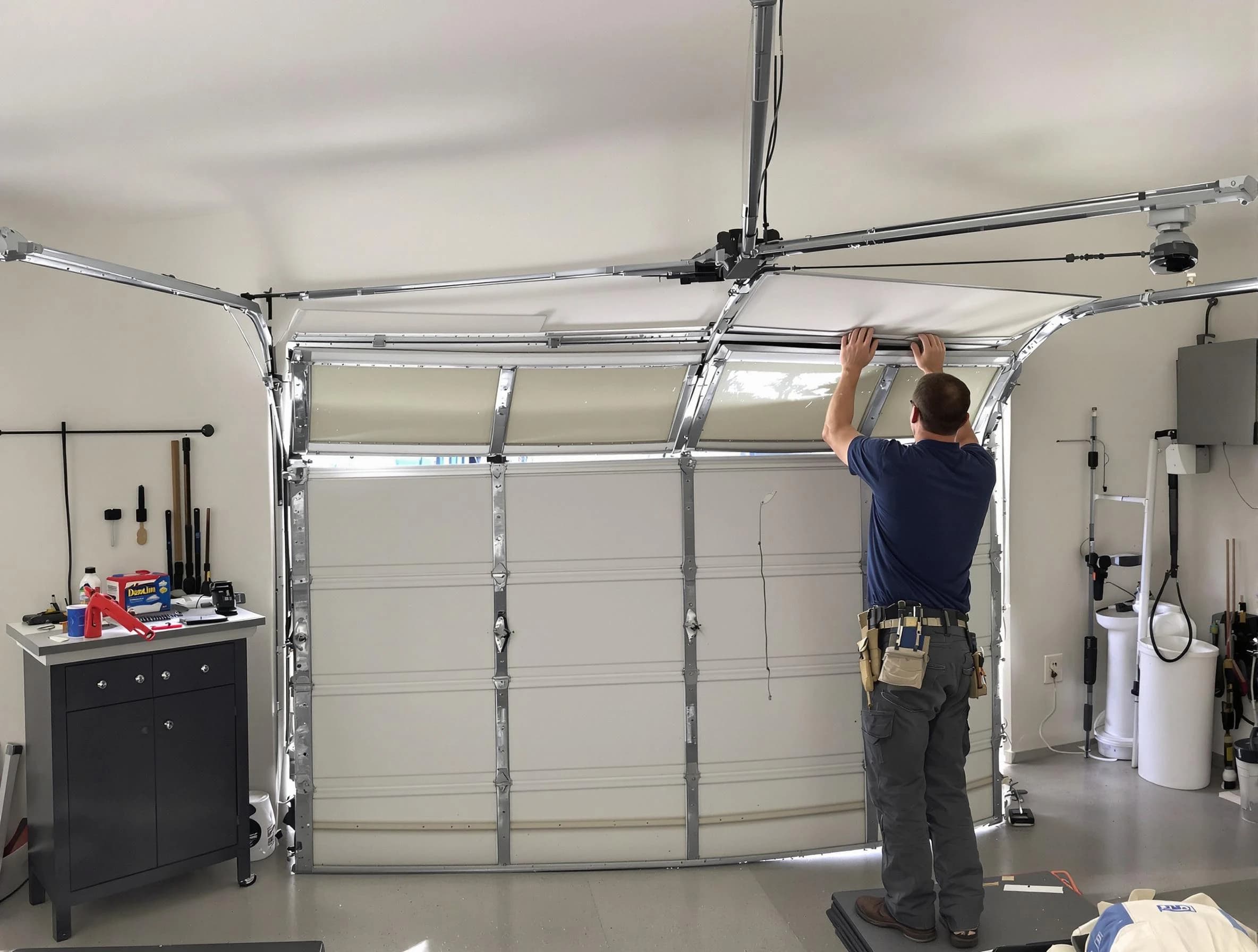 Castle Pines Garage Door Repair specialist performing precise section replacement on Castle Pines garage door