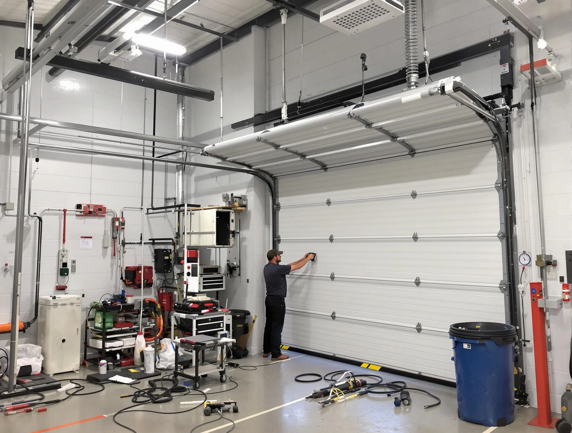 Castle Pines Garage Door Repair certified technician performing commercial door repair at a Castle Pines business facility