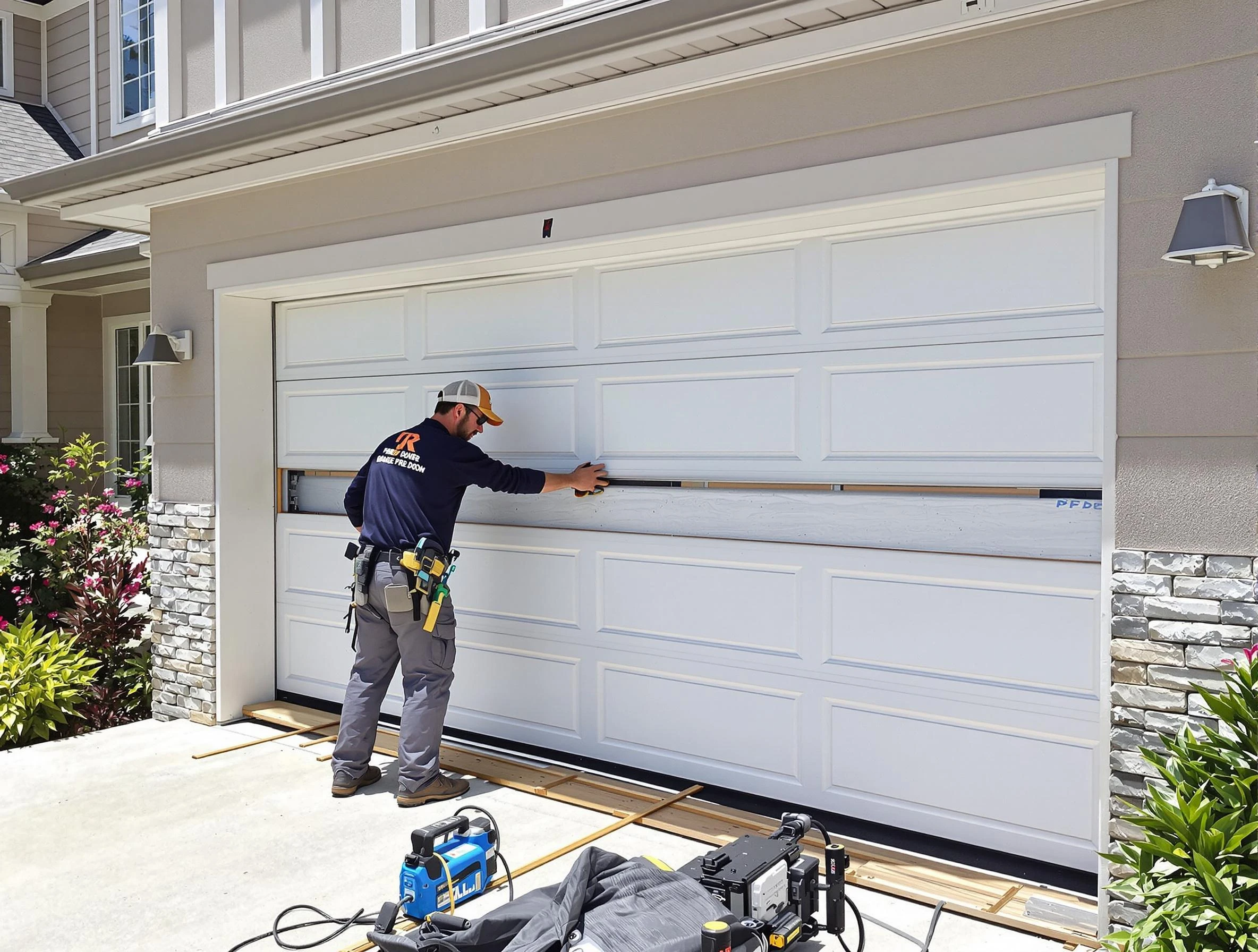 Castle Pines Garage Door Repair team performing complete garage door replacement at Castle Pines residence