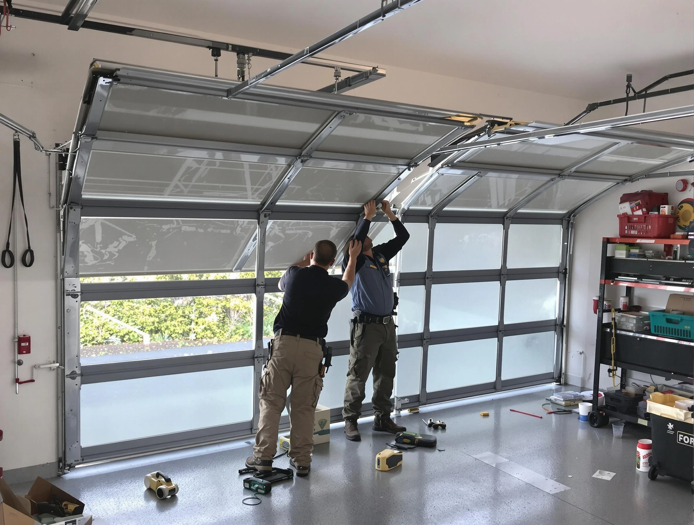 Castle Pines Garage Door Repair expert performing precise panel replacement on Castle Pines garage door