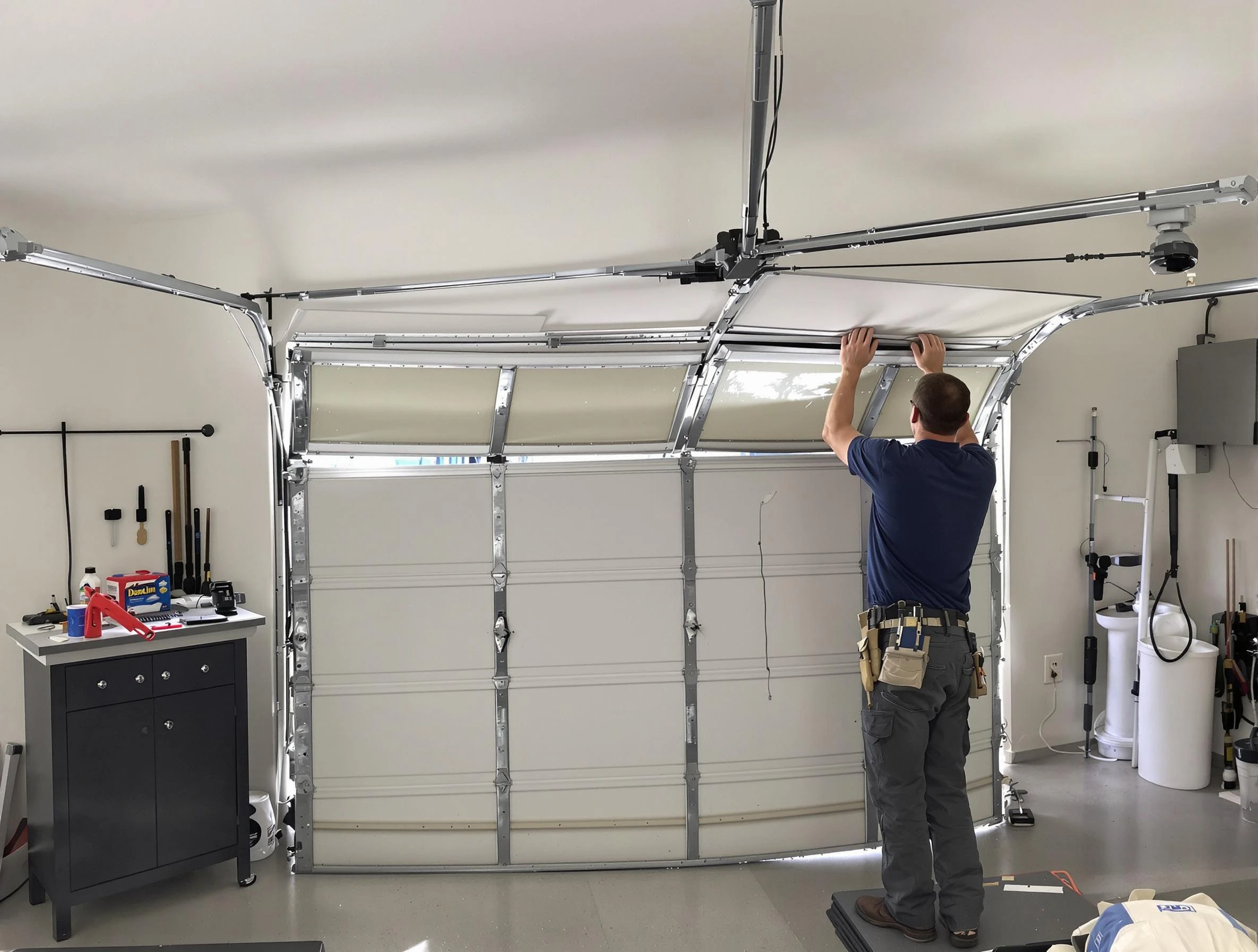 Castle Pines Garage Door Repair specialist performing precise section replacement on Castle Pines garage door